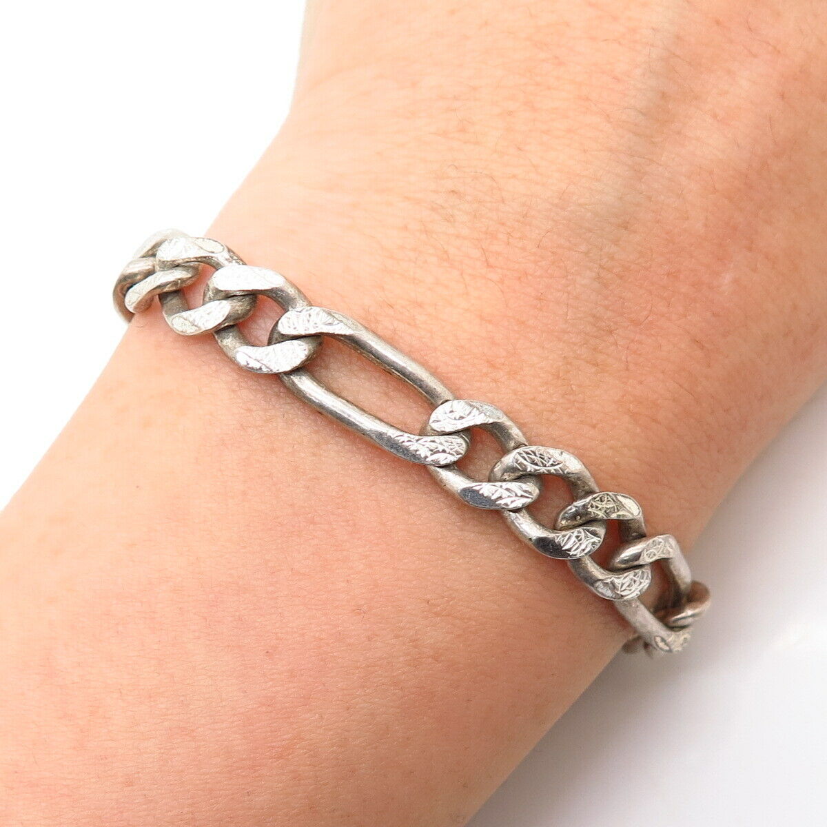 925 Sterling Silver Italy Figaro Link Bracelet 7"