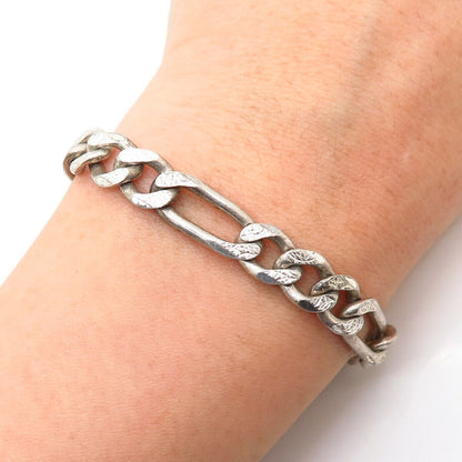 925 Sterling Silver Italy Figaro Link Bracelet 7"