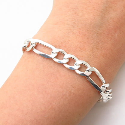 925 Sterling Silver Italy Figaro Link Bracelet 8 3/4"