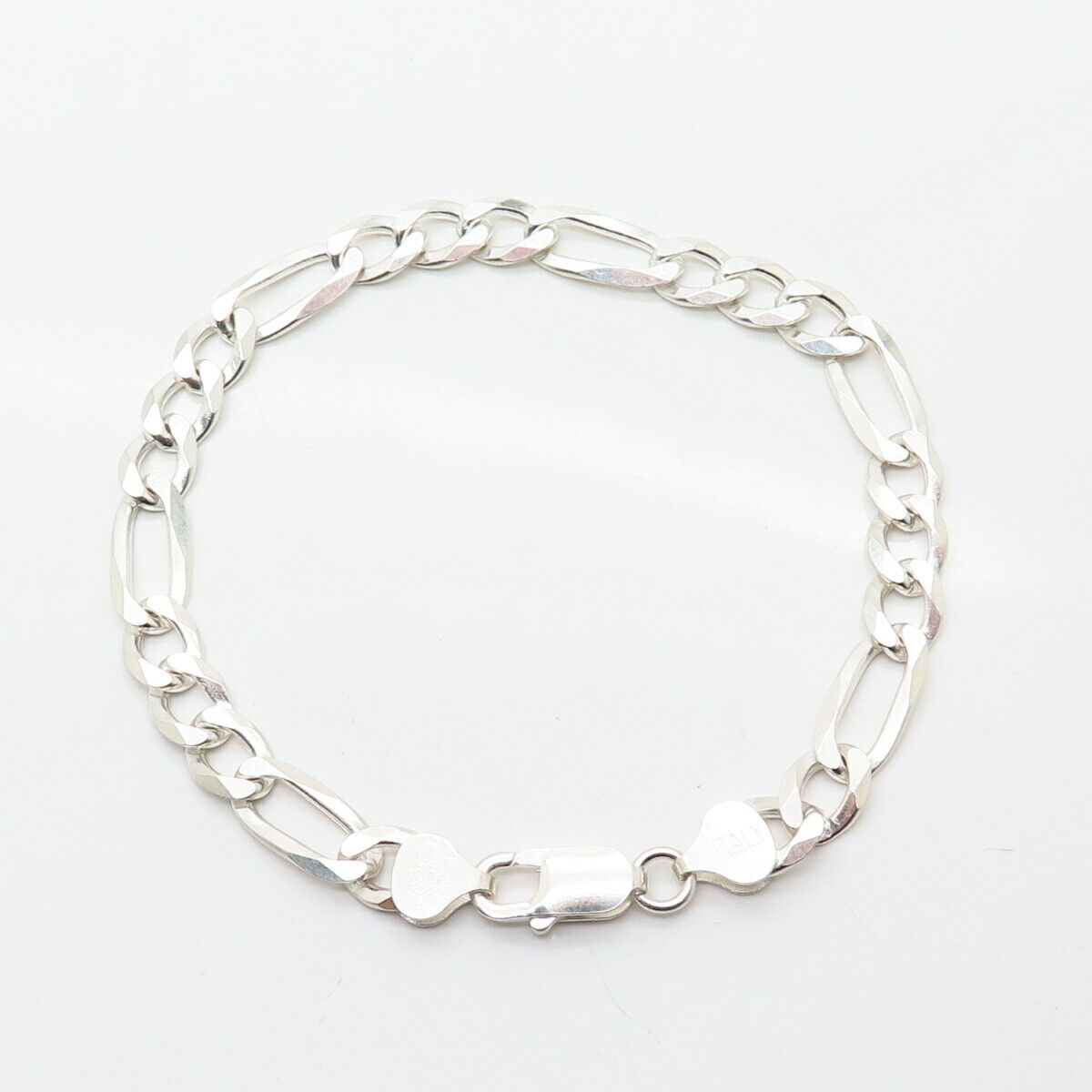 925 Sterling Silver Italy Figaro Link Bracelet 8 3/4"