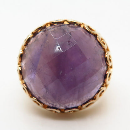 925 Sterling Silver Gold Plated Real Amethyst Gemstone Ring Size 8