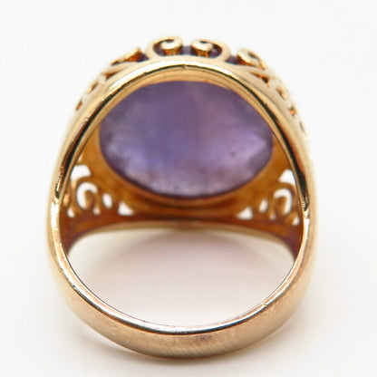 925 Sterling Silver Gold Plated Real Amethyst Gemstone Ring Size 8