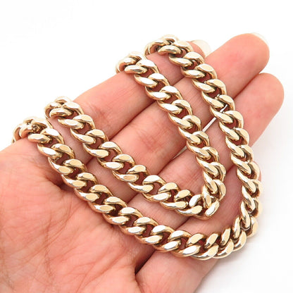 925 Sterling Gold Plated Vintage Heavy Double Strand Cuban Chain Necklace 16"