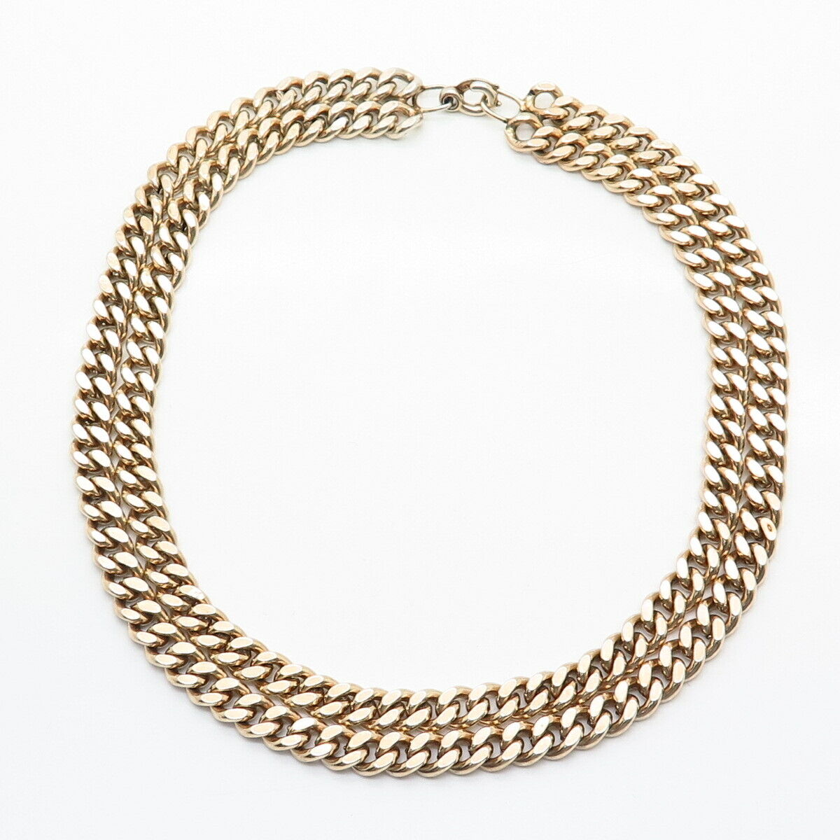 925 Sterling Gold Plated Vintage Heavy Double Strand Cuban Chain Necklace 16"