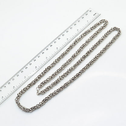 800 Silver Vintage Long Fancy Byzantine Chain Necklace 32”