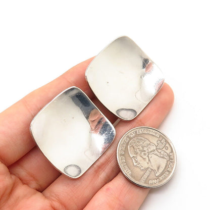 925 Sterling Silver Vintage Mexico Concave Square Design Clip On Earrings