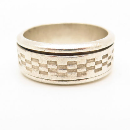 925 Sterling Silver Checkered Design Men's Rotating Band Ring Size 12 1/4