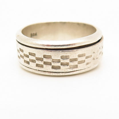 925 Sterling Silver Checkered Design Men's Rotating Band Ring Size 12 1/4