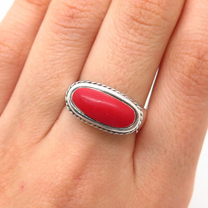 925 Sterling Silver Real Coral Swirl Design Ring Size 7.5