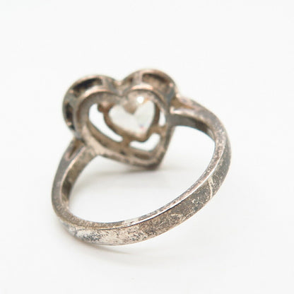 925 Sterling Silver  C Z Open Heart Ring Size 7