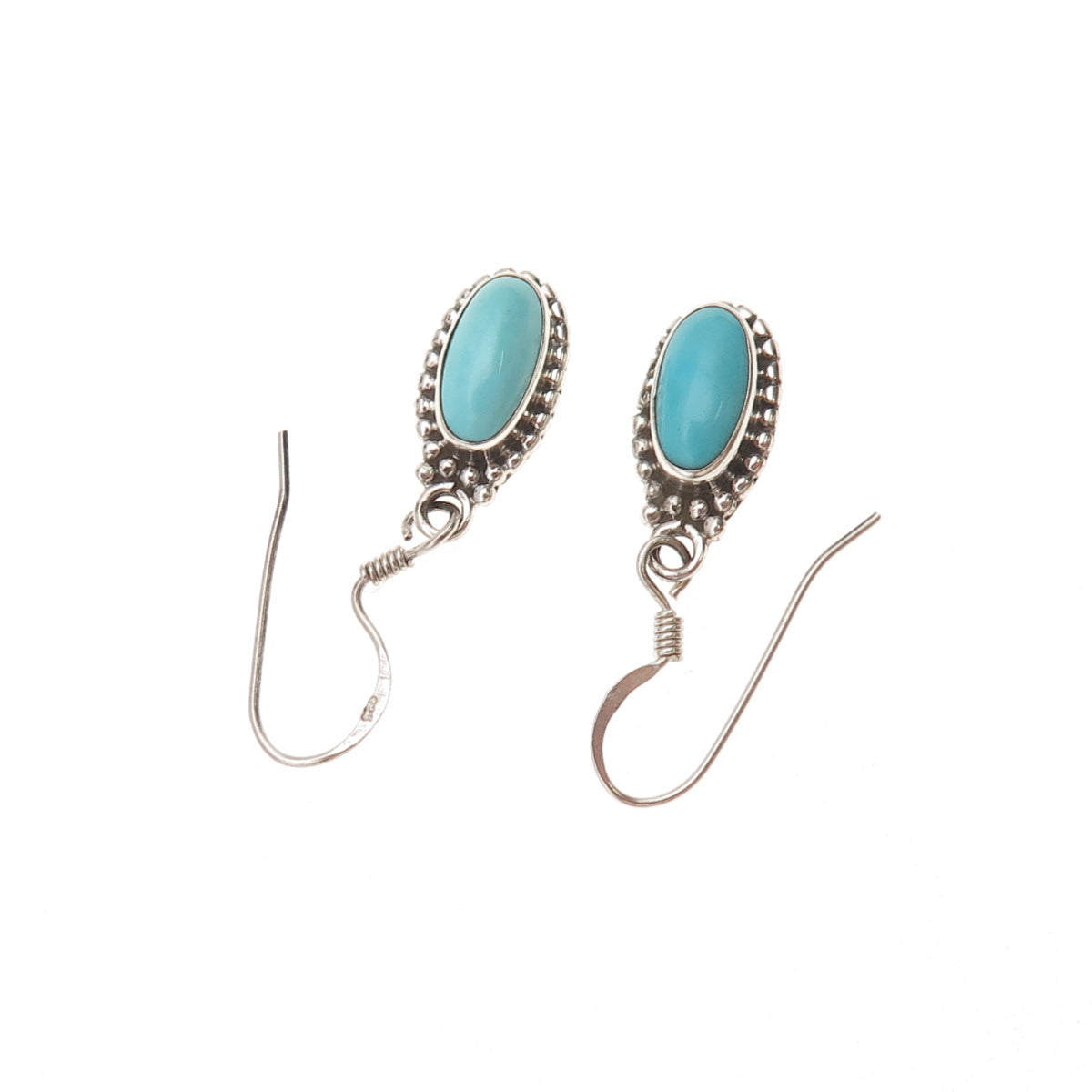 925 Sterling Silver Vintage Real Turquoise Oxidized Dangle Earrings