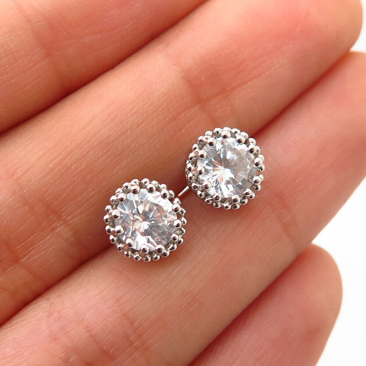 925 Sterling Silver C Z Round Stud Earrings