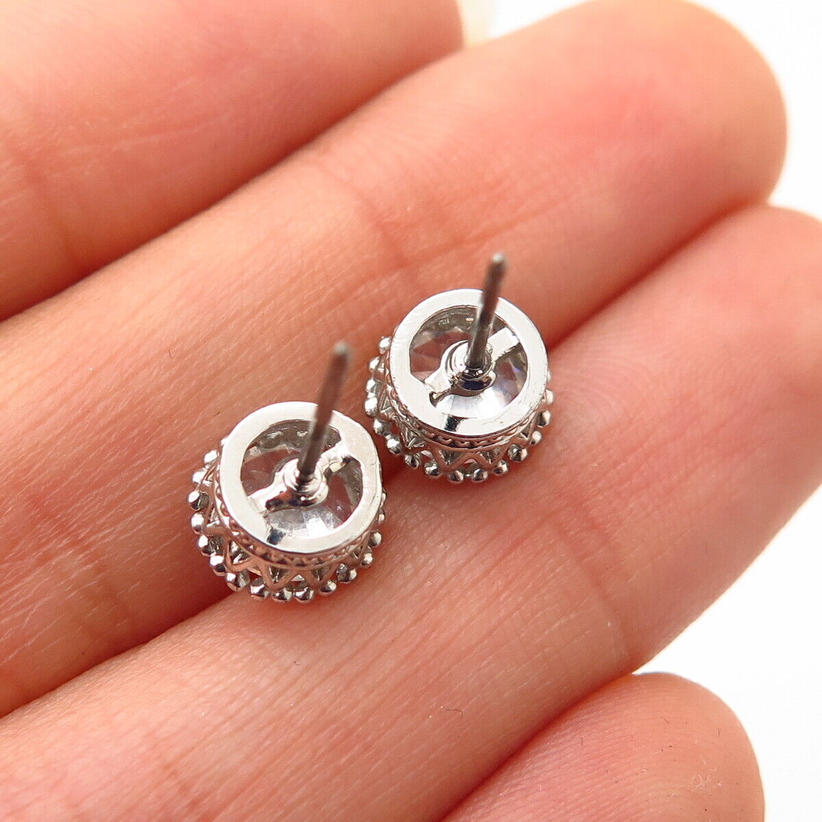 925 Sterling Silver C Z Round Stud Earrings