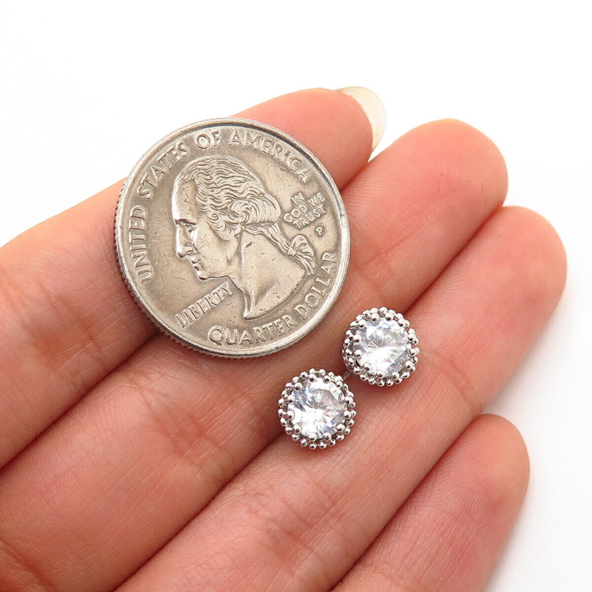 925 Sterling Silver C Z Round Stud Earrings