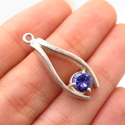 925 Sterling Silver Violet-Tone C Z Wishbone Design Charm Pendant