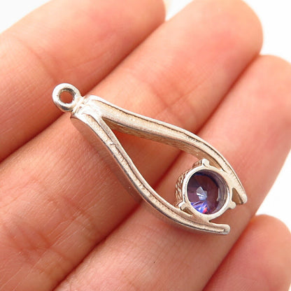 925 Sterling Silver Violet-Tone C Z Wishbone Design Charm Pendant