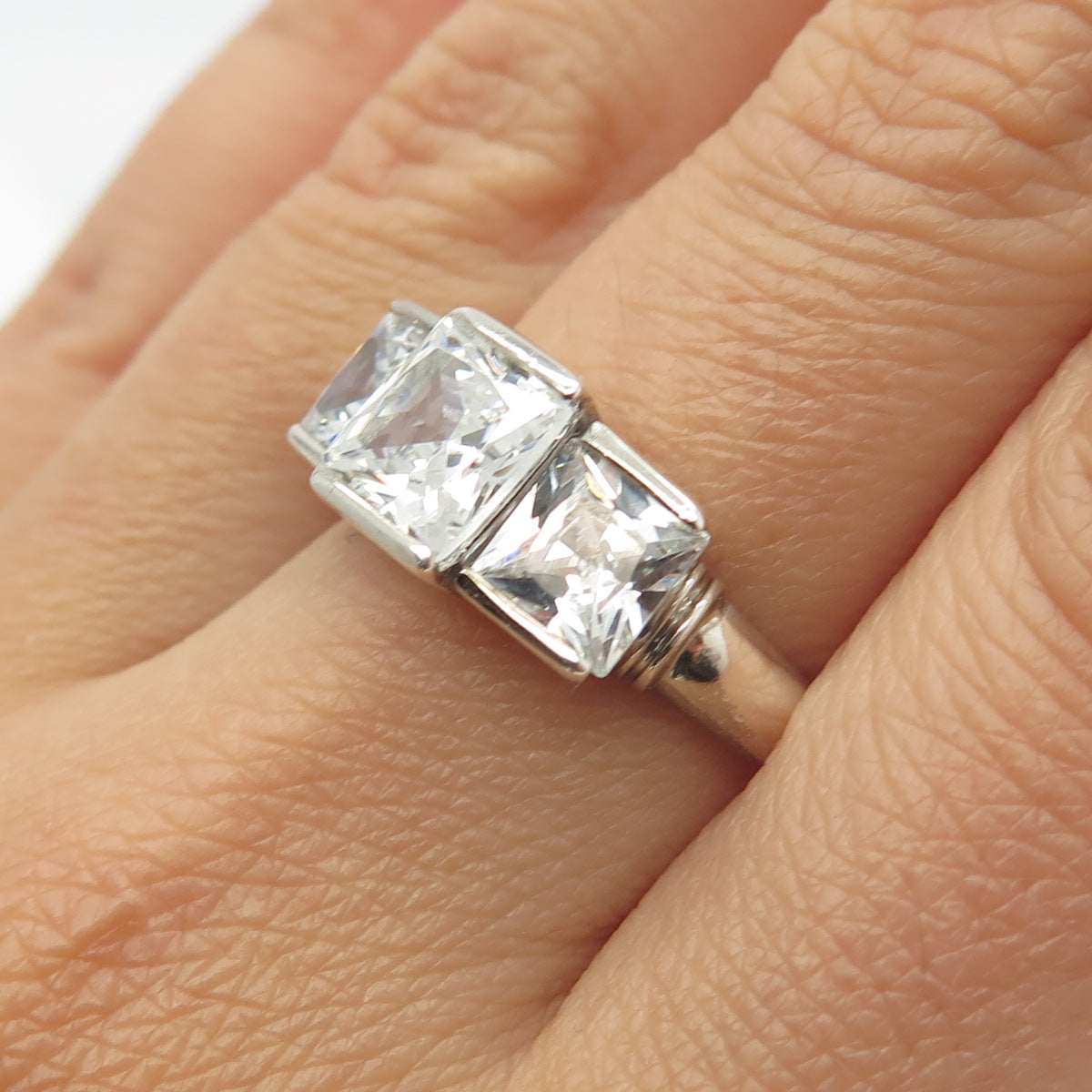 925 Sterling Silver Princess-Cut Shaped C Z Ring Size 8