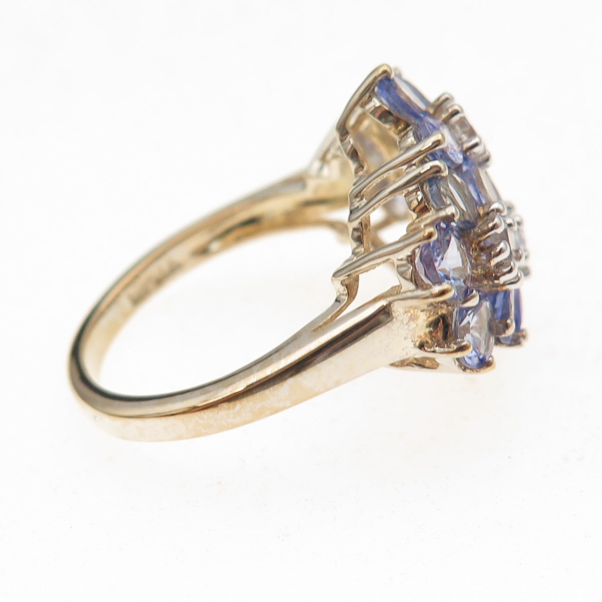 925 Sterling Silver Gold Plated Real Tanzanite & White Topaz Ring Size 8