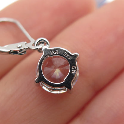 925 Sterling Silver Round-Cut C Z Dangle Earrings