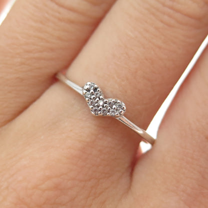 925 Sterling Silver Round-Cut C Z Heart Stackable Ring Size 8