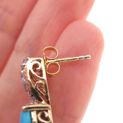 Chuck Clemency 925 Sterling Silver Gold Plated Real Turquoise Tanzanite Earrings