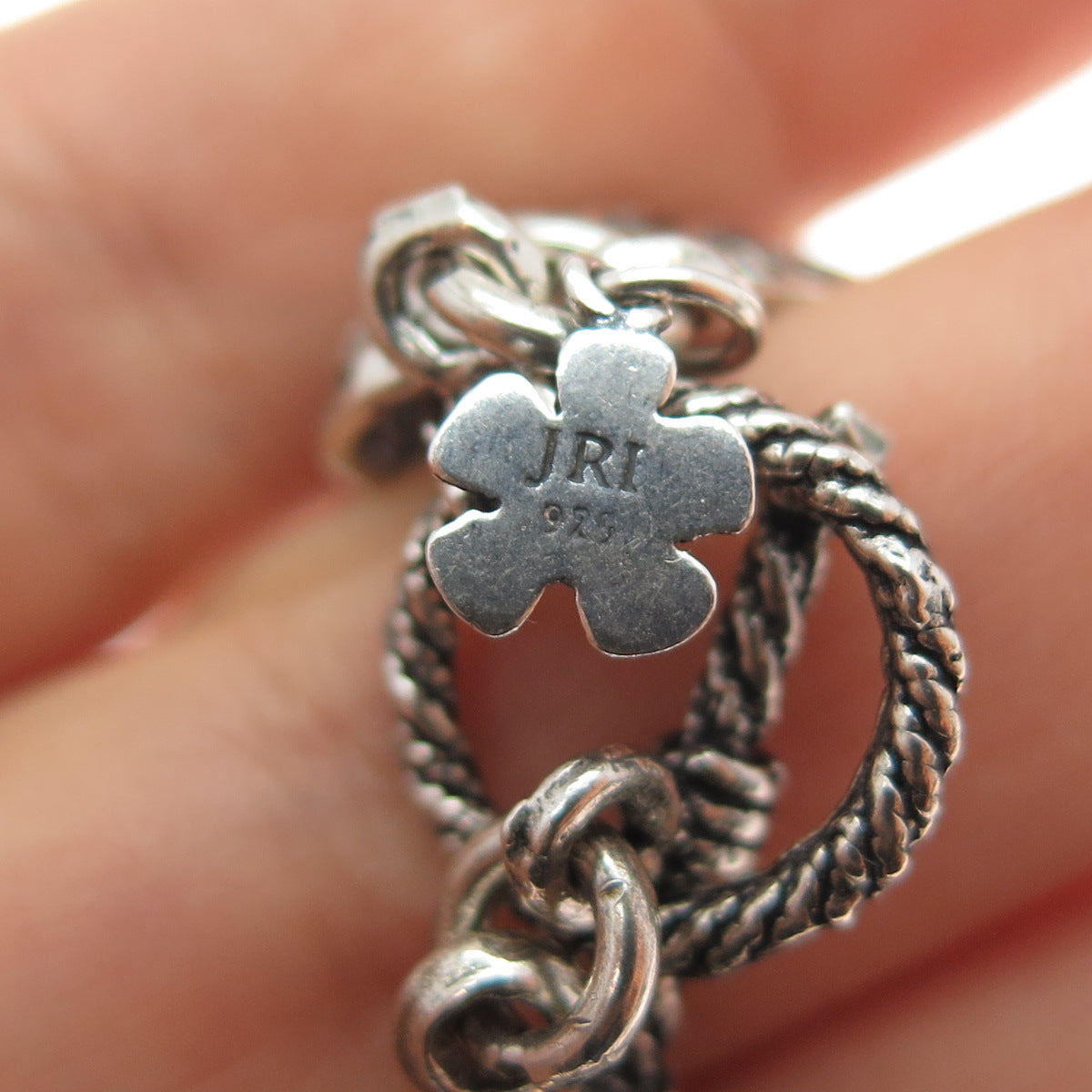925 Sterling Silver Vintage JRI Ornate Heart Link Oxidized Bracelet 7.25"