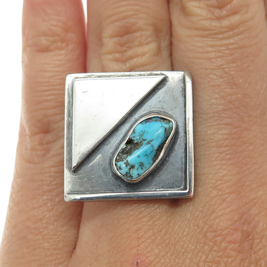 Old Pawn Sterling Silver Vintage Southwestern Morenci Turquoise Ring Size 6.5