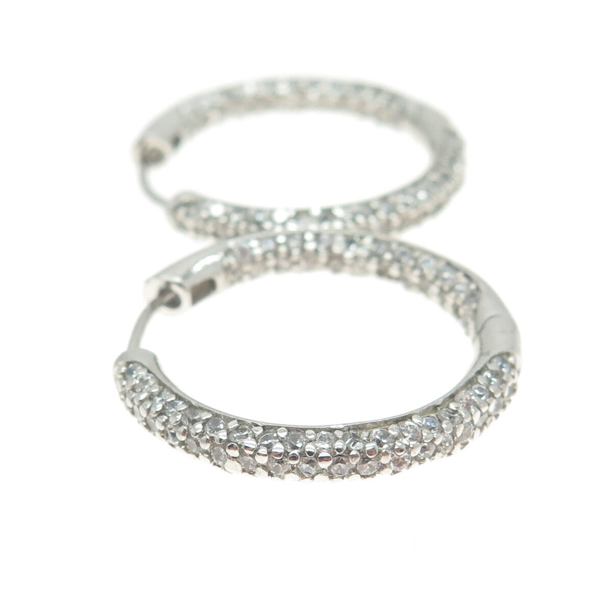 925 Sterling Silver Round-Cut In & Out C Z Sparkle Hoop Earrings
