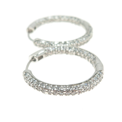 925 Sterling Silver Round-Cut In & Out C Z Sparkle Hoop Earrings