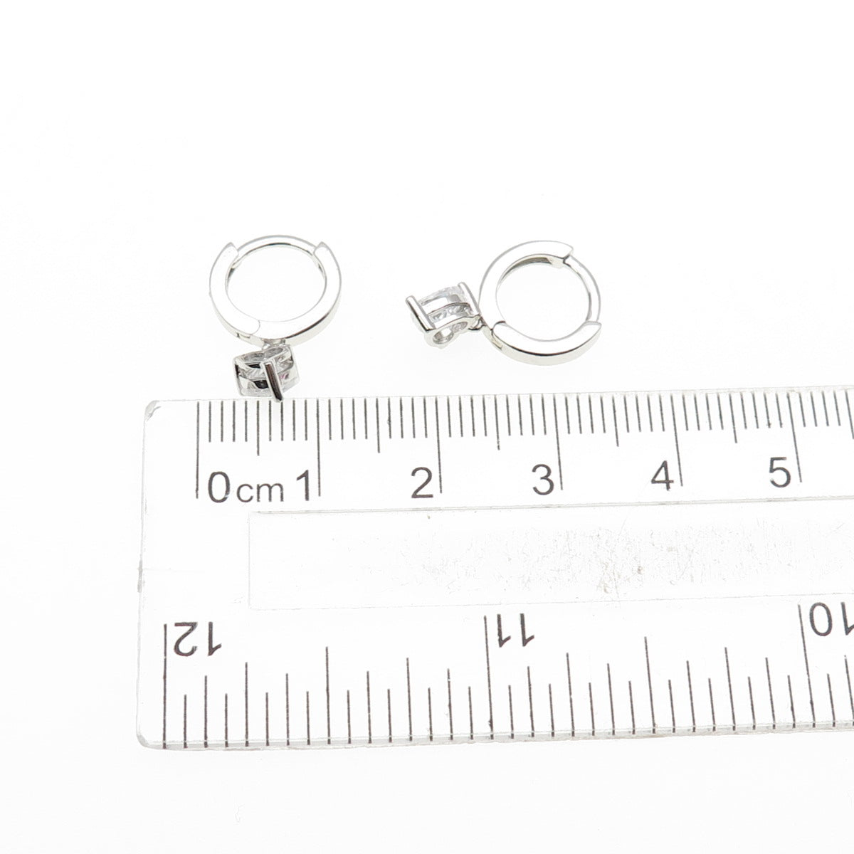 925 Sterling Silver Heart-Cut C Z Dangle Hoop Earrings