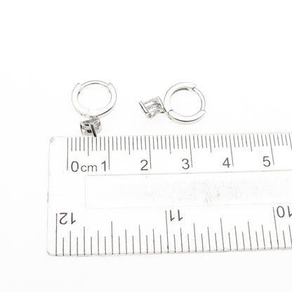 925 Sterling Silver Heart-Cut C Z Dangle Hoop Earrings