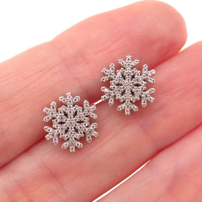 Pandora 925 Sterling Silver Round-Cut C Z Sparkling Snowflake Stud Earrings