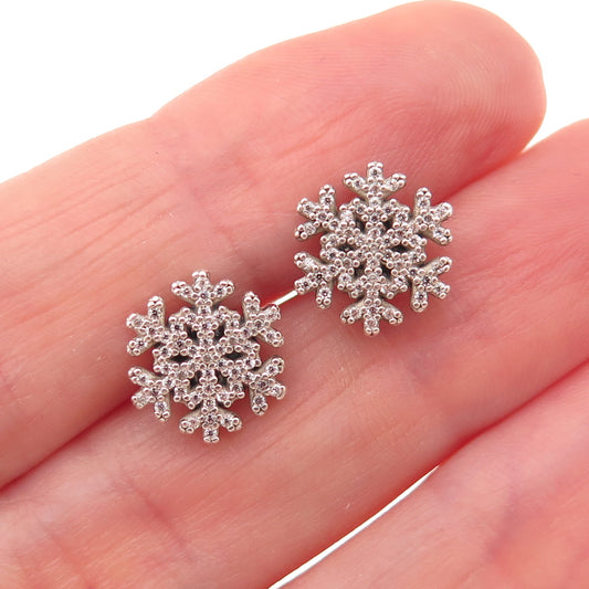 Pandora 925 Sterling Silver Round-Cut C Z Sparkling Snowflake Stud Earrings