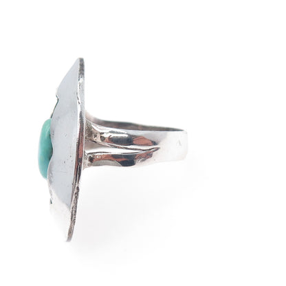 Old Pawn Sterling Silver Vintage Southwestern Turquoise Shadow Box Ring Size 6