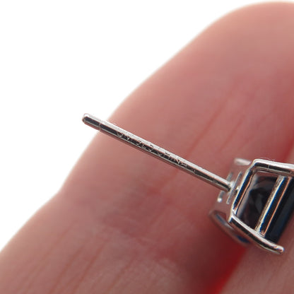 925 Sterling Silver Princess-Cut Dark Blue C Z Stud Earrings