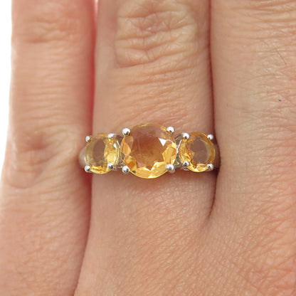 925 Sterling Silver Real Citrine Gemstone Ring Size 6.75