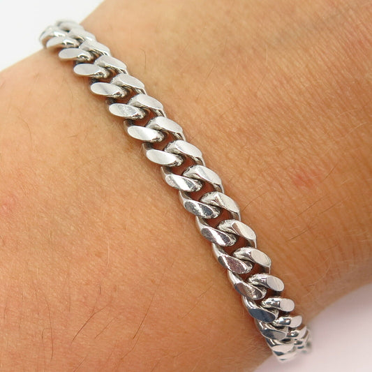 925 Sterling Silver Italy Flat Round Link Bracelet 8 1/4"