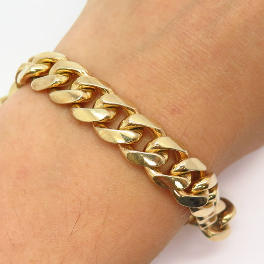 925 Sterling Silver Gold Plated Thick Solid Cuban Link Bracelet 8 1/4"