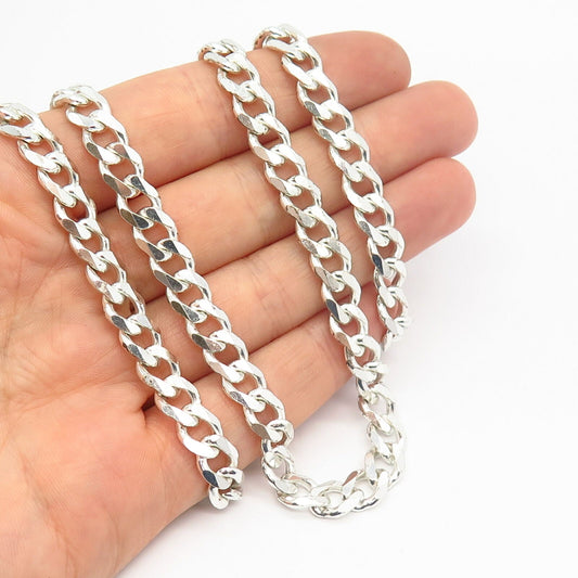 925 Sterling Silver Italy Thick Solid Flat Cuban Chain Necklace 21"