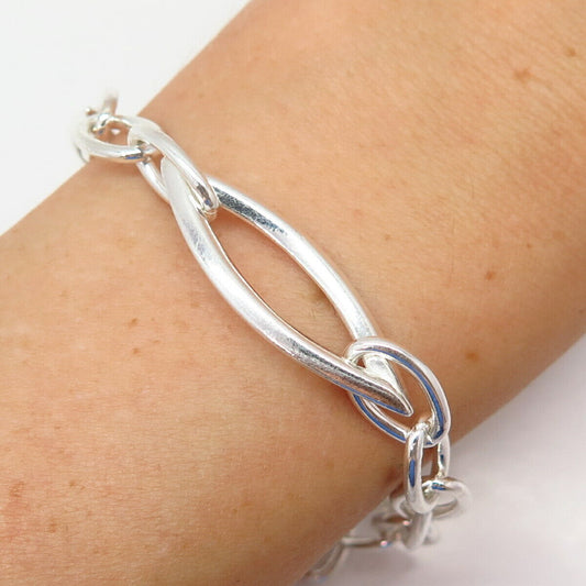 925 Sterling Silver Graduated Fancy Link Bracelet 6.5"