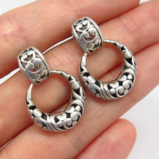 925 Sterling Silver Cutout Ornate Design Hollow Dangling Earrings