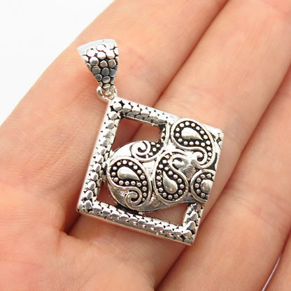 925 Sterling Silver Italy Dragon Scale Design Heart Pendant