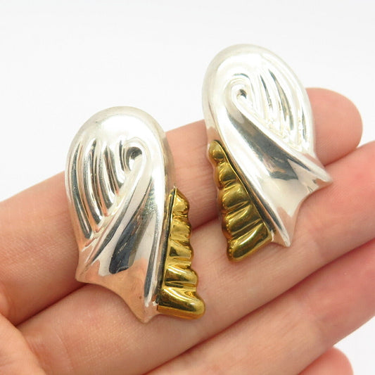 925 Sterling Silver 2-Tone Vintage Mexico Hollow Wings Design Earrings