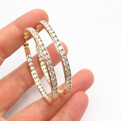 925 Sterling Silver Gold Plated C Z In & Out Hoop Earrings