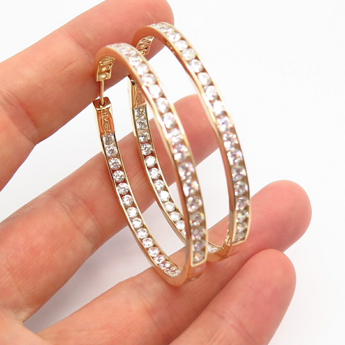 925 Sterling Silver Gold Plated C Z In & Out Hoop Earrings