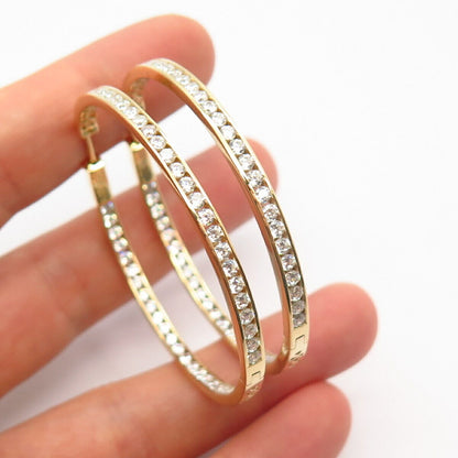 925 Sterling Silver Gold Plated C Z In & Out Hoop Earrings