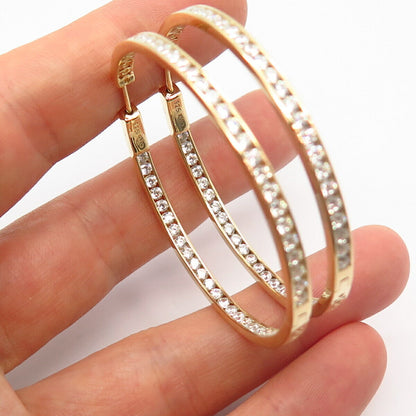 925 Sterling Silver Gold Plated C Z In & Out Hoop Earrings