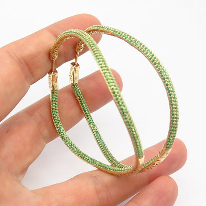 925 Sterling Gold Plated Peridot-Tone C Z In & Out Large Curved Hoop Earrings