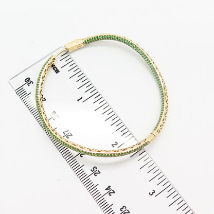 925 Sterling Gold Plated Peridot-Tone C Z In & Out Large Curved Hoop Earrings