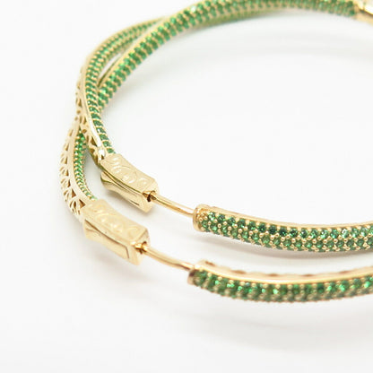 925 Sterling Gold Plated Peridot-Tone C Z In & Out Large Curved Hoop Earrings